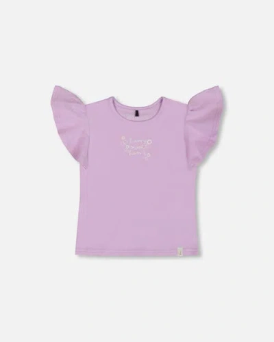 Deux Par Deux Kids'  Girl's Flutter Sleeve Top With Print Lilac