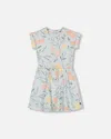 DEUX PAR DEUX GIRL'S FRENCH TERRY DRESS BABY BLUE WITH PRINTED ROMANTIC FLOWER