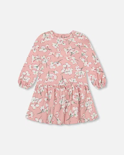 Deux Par Deux Kids' Girl's French Terry Dress Pink Jasmine Flower Print