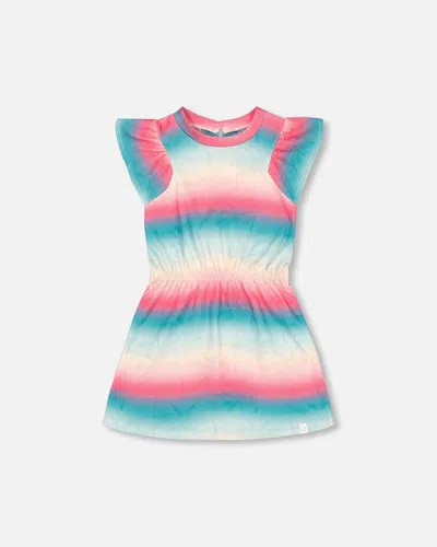 Deux Par Deux Kids' Girl's French Terry Dress Printed Tie Dye Waves