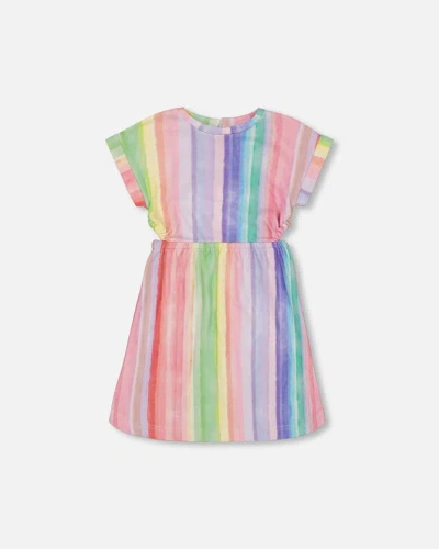 Deux Par Deux Kids'  Girl's French Terry Dress Rainbow Stripe
