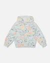 DEUX PAR DEUX GIRL'S FRENCH TERRY HOODED SWEATSHIRT BABY BLUE WITH PRINTED ROMANTIC FLOWER