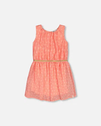 Deux Par Deux Kids' Girl's Heart Jacquard Chiffon Dress Coral