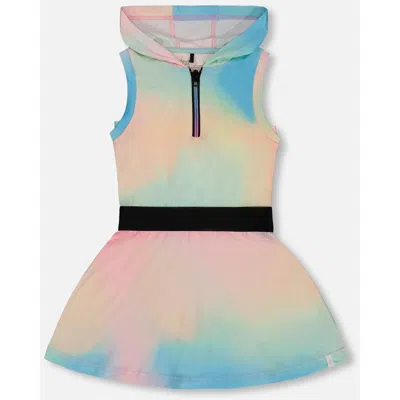 Deux Par Deux Girls' Hooded Dress With Elastic Waist - Big Kid In Multicolored Tie Dye