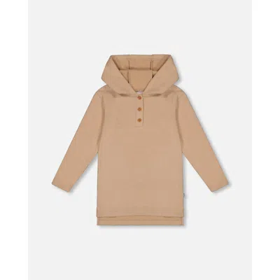 DEUX PAR DEUX DEUX PAR DEUX GIRL'S HOODED RIB TUNIC BEIGE