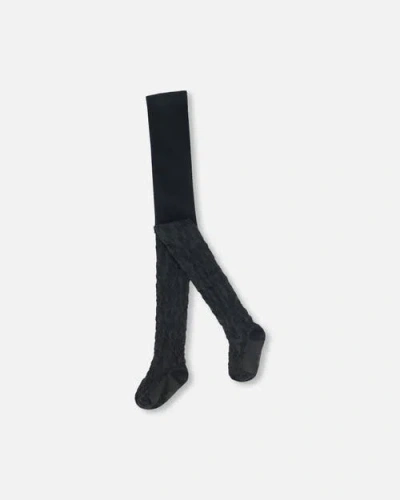 Deux Par Deux Kids'  Girl's Jacquard Flowers Tights Black In Anthracite