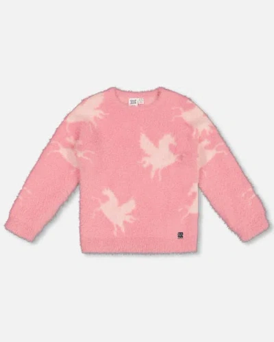 Deux Par Deux Girls' Hairy Knit Jacquard Unicorn Sweater - Little Kid In Mauve Glow