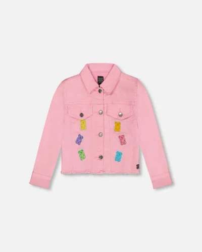 Deux Par Deux Kids'  Girl's Jean Jacket With Embroidery Pink And Multicolored Gummies