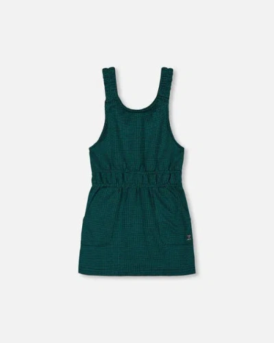 Deux Par Deux Kids'  Girl's Jumper Dress With Pocket Houndstooth Teal In Houndstood Teal