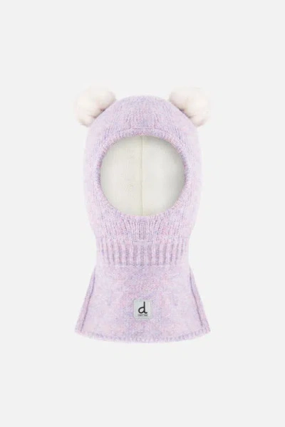 Deux Par Deux Babies'  Girl Knit Bear Ears Fleece Lined Balaclava In Purple