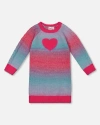 DEUX PAR DEUX DEUX PAR DEUX GIRL'S KNIT DRESS WITH HEART GRADIENT CANDY PINK AND BLUE