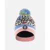 Deux Par Deux Girl's Knit Hat Blue, Pink And White Retro Flowers In Flowers Jacquard