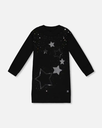 Deux Par Deux Kids'  Girl's Knitted Dress With Sequins Black In Anthracite