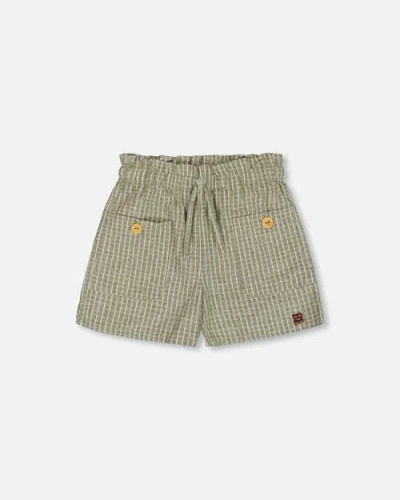 Deux Par Deux Kids'  Girl's Linen Short With Pockets Medium Green And Cream Striped