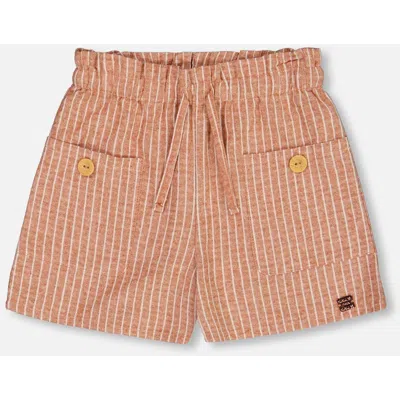 Deux Par Deux Kids'  Girl's Linen Short With Pockets Old Orange Pink