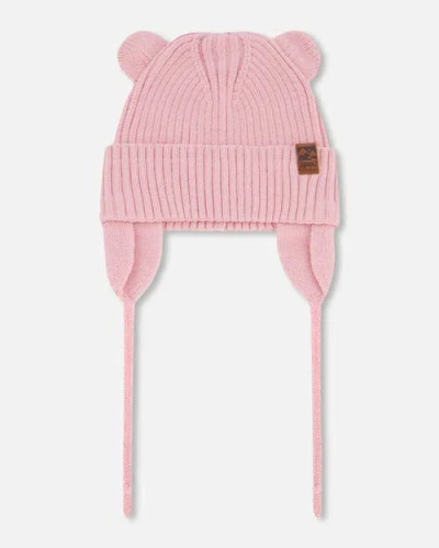 Deux Par Deux Babies'  Girl Logo Patch Ribbed Knit Hat In Pink