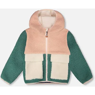 Deux Par Deux Babies'  Girl Long Sleeve Fleece Jacket In Green