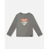 Deux Par Deux Girl's Long Sleeve T-shirt Dark Grey In Med Grey Mix