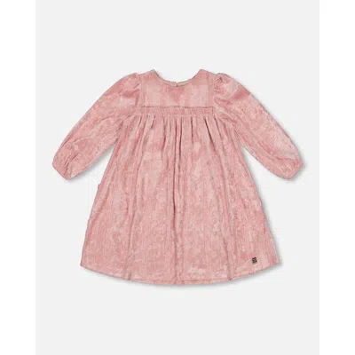 Deux Par Deux Kids'  Girl's Long Sleeve Velvet Dress With Frills Light Pink In Silver Pink