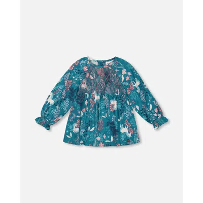 Deux Par Deux Girls' Long Sleeve Viscose Printed Fairy Unicorn Blouse - Big Kid In Unicorn In The Fields