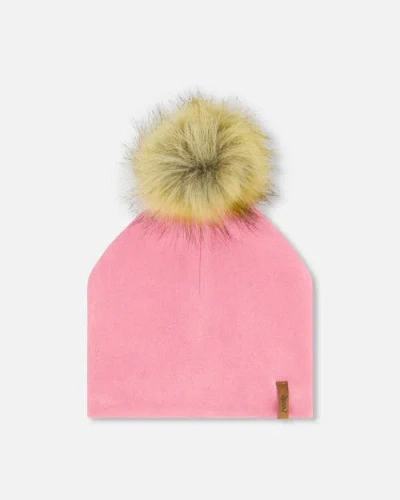 Deux Par Deux Kids'  Girl's Mid-season Jersey Detachable Pompom Hat Candy Pink In Azalea Pink