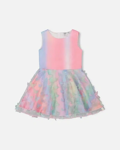 Deux Par Deux Kids'  Girl's Milano Dress With Printed Mesh Skirt Multicolored With Butterflies