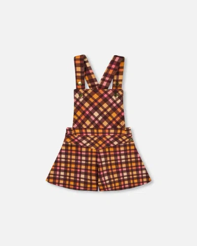 Deux Par Deux Kids'  Little Girl's Milano Shortall Plaid Magenta And Brown In Pink & Brown Plaid