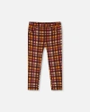 Deux Par Deux Girl's Milano Treggings Plaid Magenta And Brown In Pink & Brown Plaid