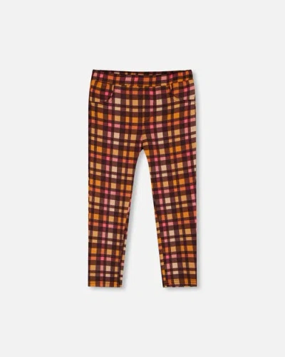 Deux Par Deux Kids'  Girl's Milano Treggings Plaid Magenta And Brown In Pink & Brown Plaid