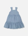 Deux Par Deux Girls' Multi-tiered Eyelet Dress - Little Kid In Gray Blue