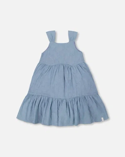 Deux Par Deux Girls' Multi-tiered Eyelet Dress - Little Kid In Gray Blue