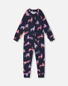Deux Par Deux Kids'  Girl's One Piece Thermal Underwear Navy Printed Unicorn In Printed Unicorns