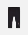 Deux Par Deux Girl's Organic Cotton Capri Legging Black And Small Flower In Black And Small Flower