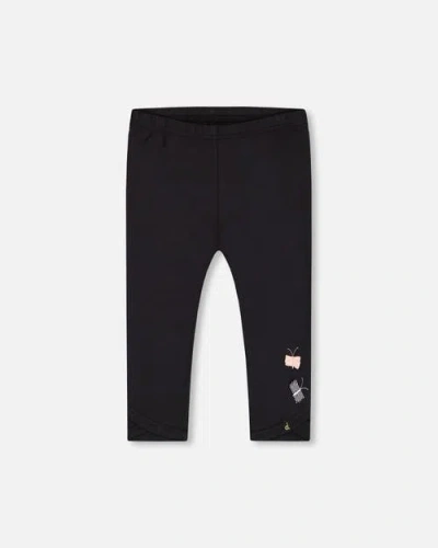 Deux Par Deux Kids'  Girl's Organic Cotton Capri Legging Black And Small Flower