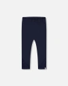 Deux Par Deux Girls' Organic Cotton Capri Leggings With Mesh - Little Kid In Navy Blue