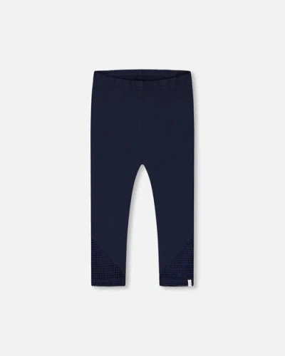 Deux Par Deux Girls' Organic Cotton Capri Leggings With Mesh - Little Kid In Navy Blue