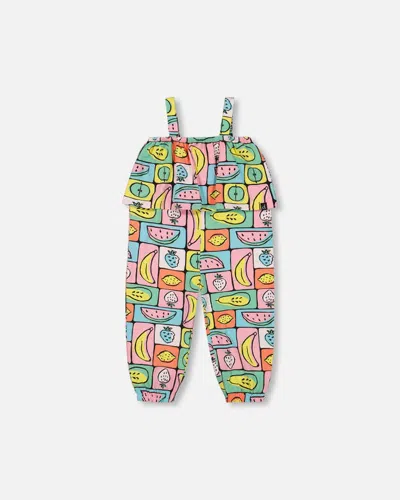 Deux Par Deux Kids' Girl's Organic Cotton Jersey Jumpsuit Printed Fruits Square