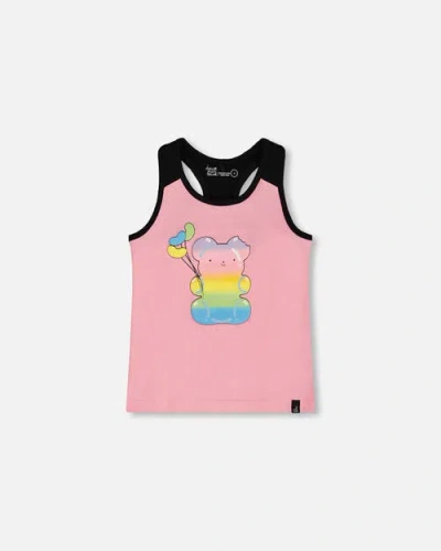 Deux Par Deux Kids'  Girl's Organic Cotton Racerback Tank Top Candy Pink And Black