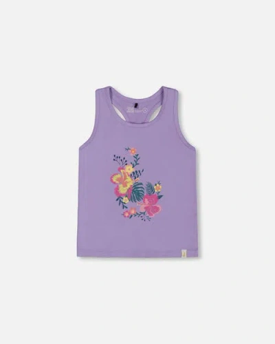 Deux Par Deux Kids'  Girl's Organic Cotton Racerback Tank Top Floral Mauve