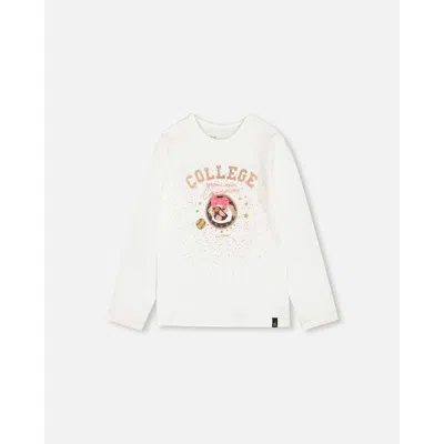 Deux Par Deux Girls' Organic Cotton T-shirt With Print - Big Kid In Off White