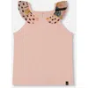 Deux Par Deux Girl's Organic Cotton Tank Top With Frill Pink And Black Butterfly In Pink With Black Butterfly