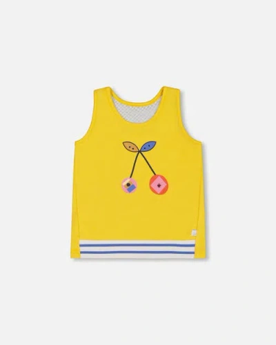 Deux Par Deux Kids'  Girl's Organic Cotton Tank Top Yellow And Cherries