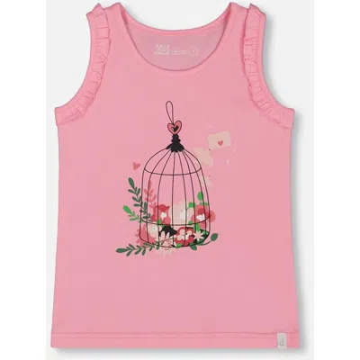 Deux Par Deux Kids'  Girl's Organic Cotton Tank With Frills Candy Pink