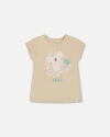 Deux Par Deux Girl's Organic Cotton Tee Beige And Cream Koala In Beige And Cream Koala