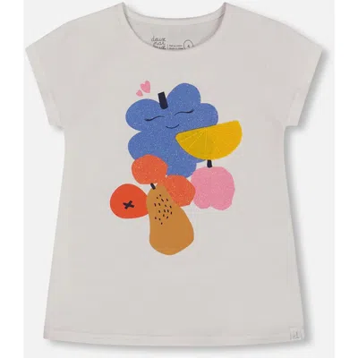 Deux Par Deux Kids'  Girl's Organic Cotton Tee Fruits On White Background