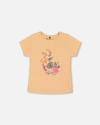 Deux Par Deux Kids'  Girl's Organic Cotton Tee Light Orange And Flowers