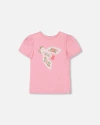 Deux Par Deux Girl's Organic Cotton Tee With Puff Sleeve Candy Pink In Candy Pink
