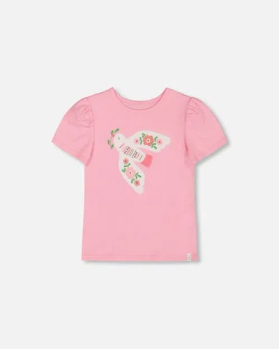 Deux Par Deux Kids'  Girl's Organic Cotton Tee With Puff Sleeve Candy Pink