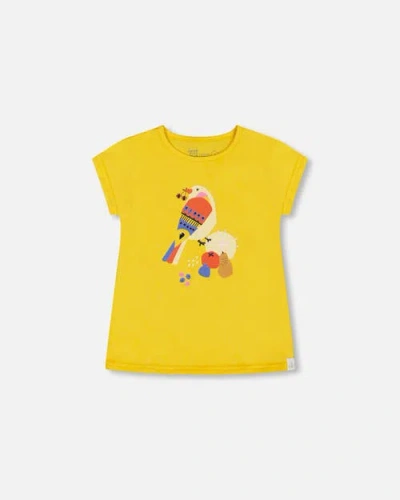 DEUX PAR DEUX DEUX PAR DEUX GIRL'S ORGANIC COTTON TEE YELLOW AND BIRDS