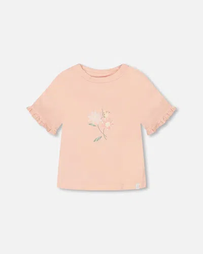 Deux Par Deux Kids'  Girl's Organic Cotton Top With Print And Frills Blush Pink